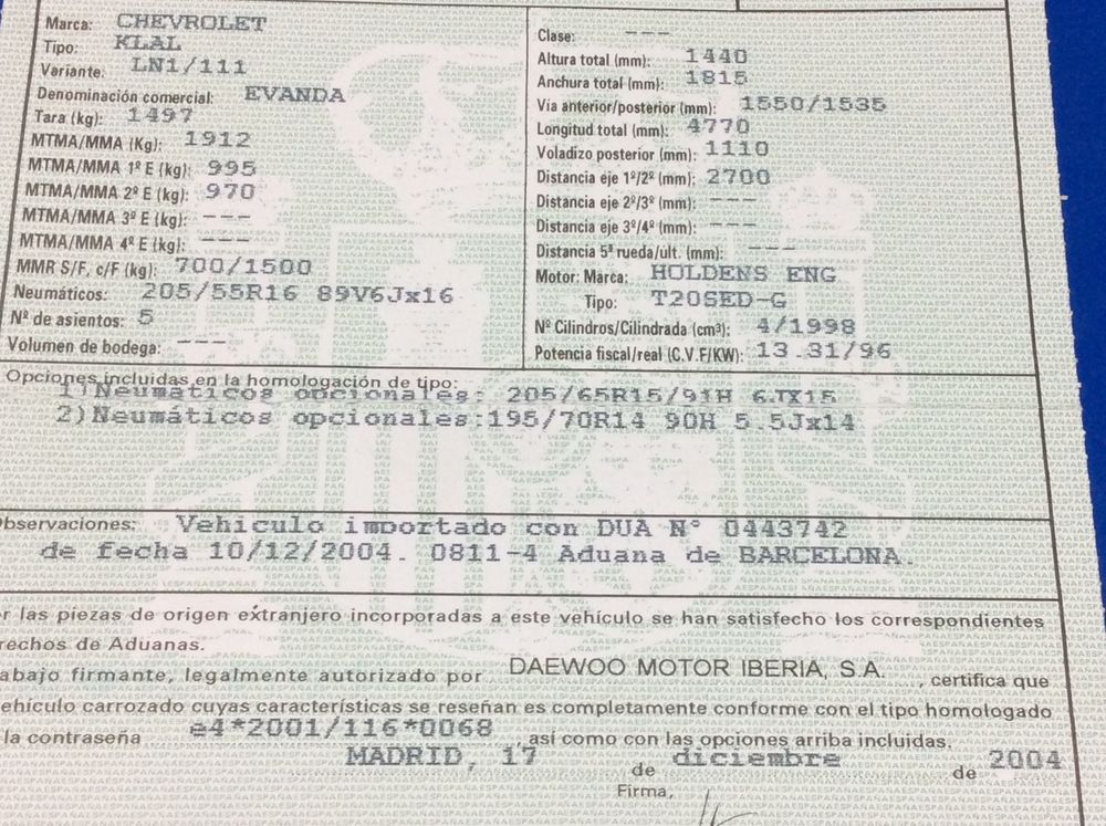 DESPIECE CHEVROLET EVANDA - Imagen 2