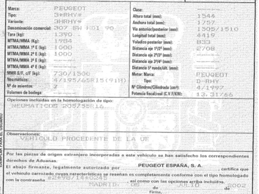 DESPIECE PEUGEOT 307SW - Imagen 2